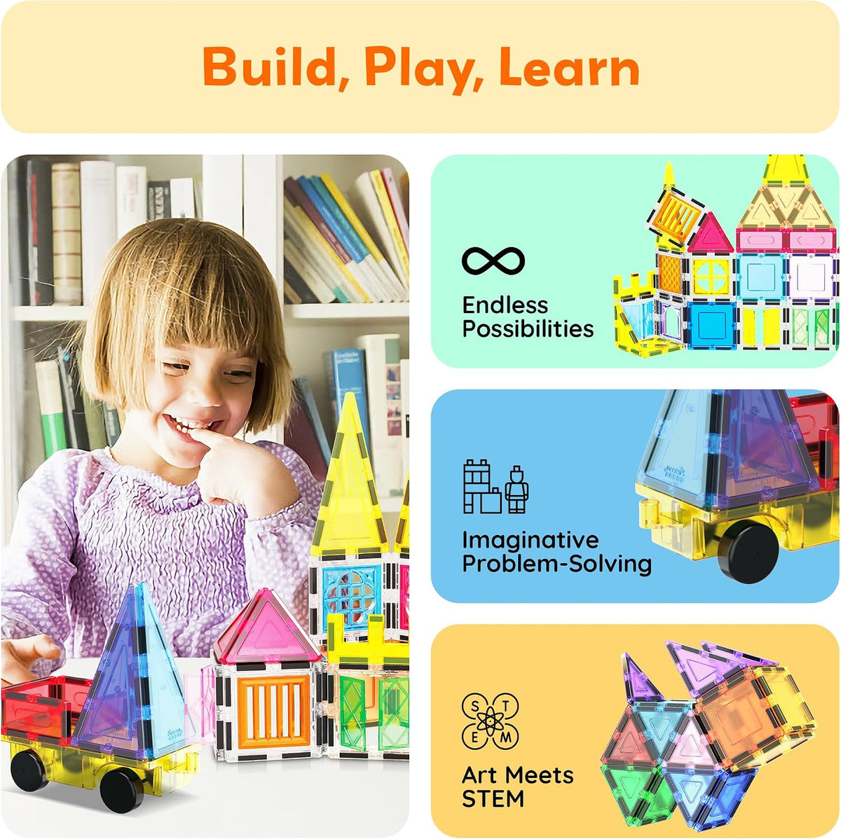PicassoTiles Juego de 101 piezas de fichas magnéticas con bolsa de almacenamiento duradera Kit de juguetes magnéticos educativos de construcción STEM para niños pequeños, niños en edad preescolar
