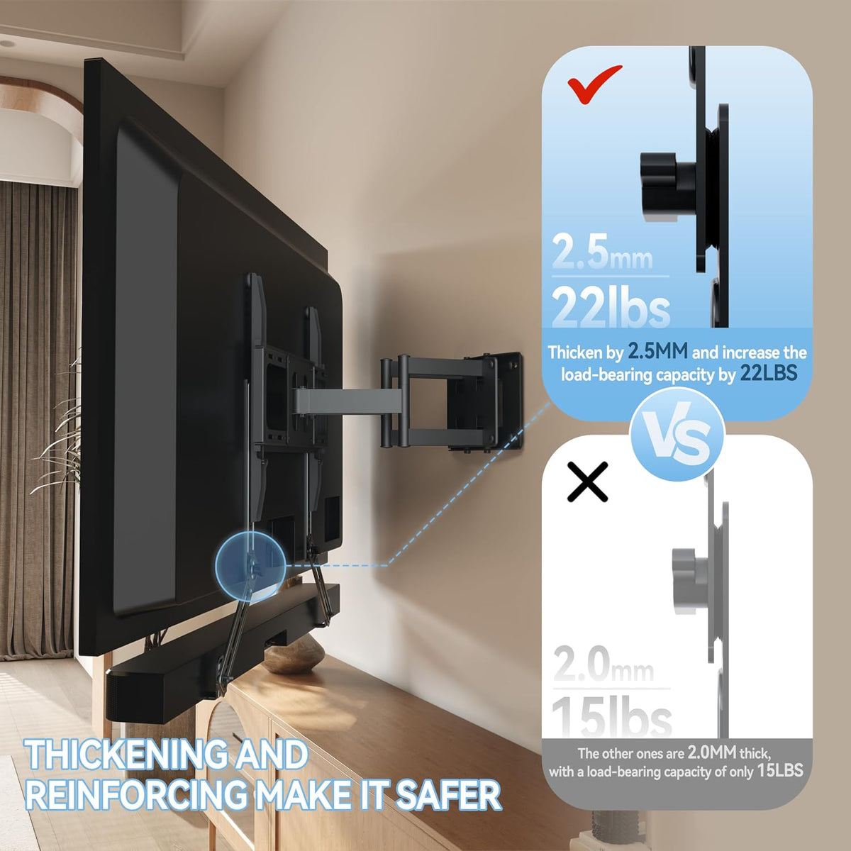 La barra de sonido se monta debajo del televisor, profundidad