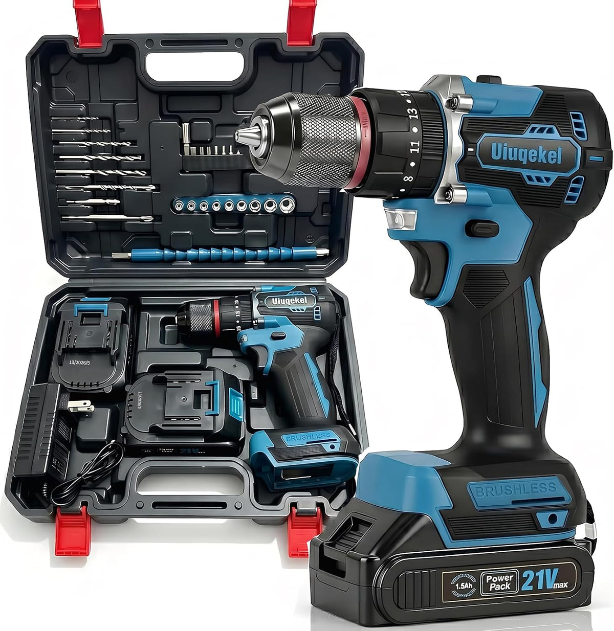 Kit de taladro inalámbrico sin escobillas, par de 575 in-libras, embrague 25+1, taladro eléctrico de 2 velocidades para madera, metal, reparación del hogar y montaje de muebles