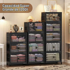 BROVIEW 600Qt Contenedores de Almacenamiento Apilables con 5 Tapas, Organizador Extra Grande para Armario Cajones Plegables con Ruedas, Contenedores de Plástico Plegables para Cocina y Hogar, Paquete de 5 Negro