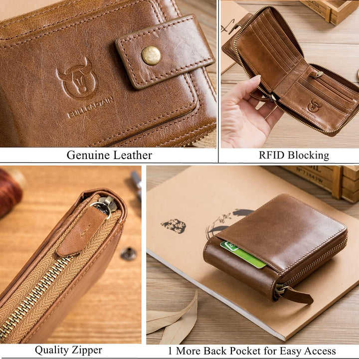BULLCAPTAIN Cartera RFID de Cuero Genuino para Hombres de Gran Capa...