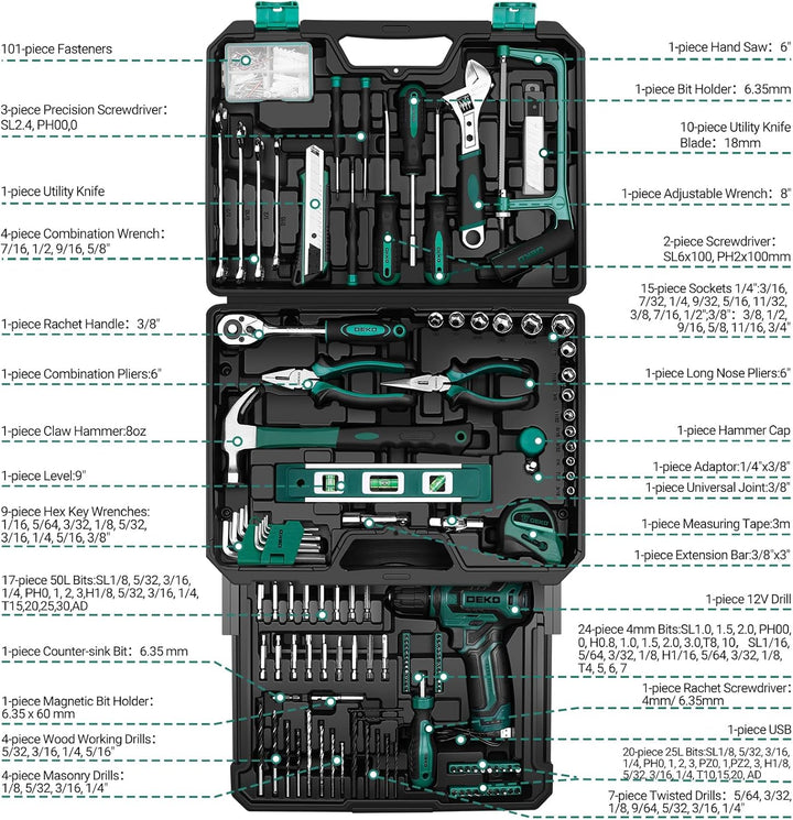 Juego de herramientas: Kit de herramientas con taladro inalámbrico...