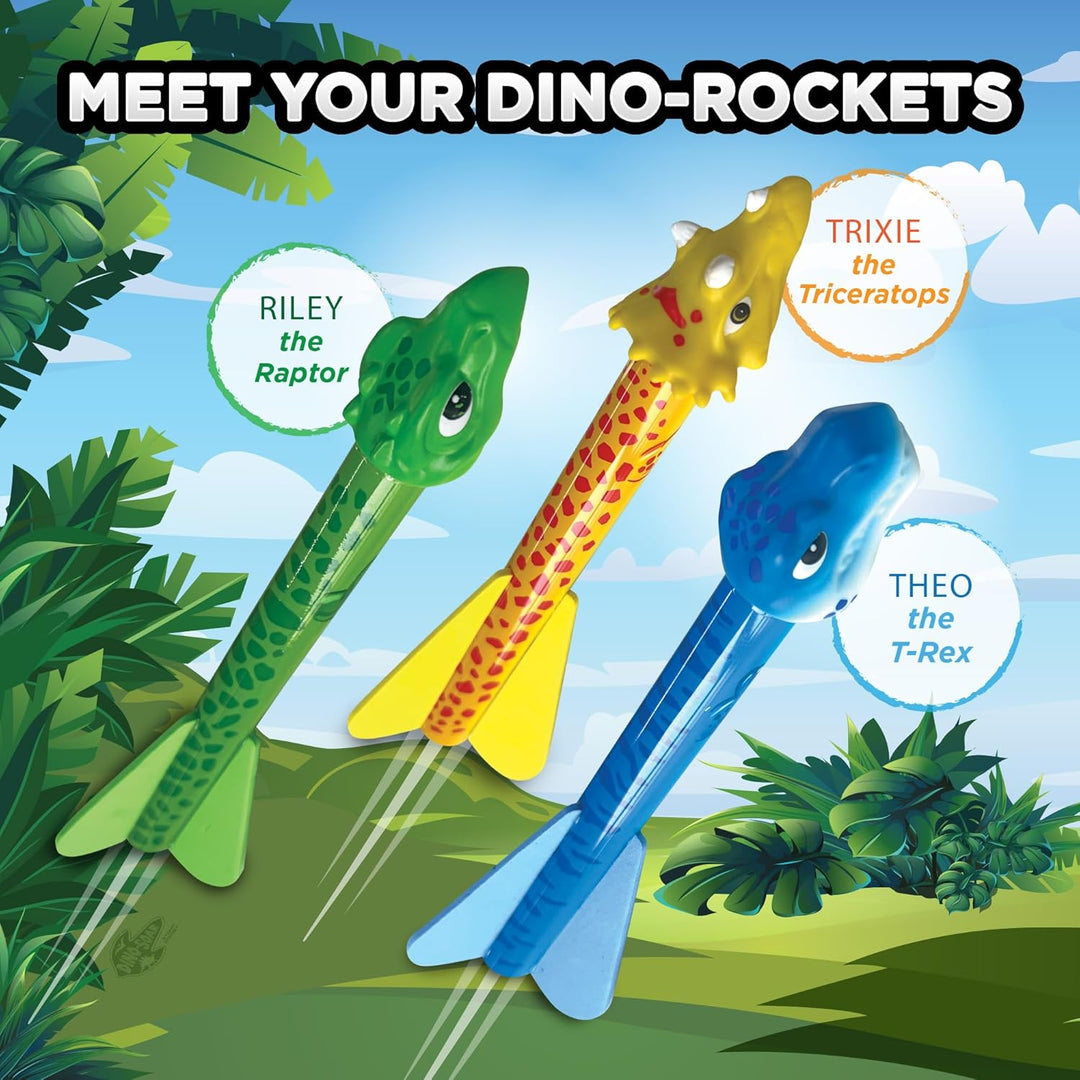 Stomp Rocket Dino-Soar - Lanzador de cohetes para niños, 3 cohetes...