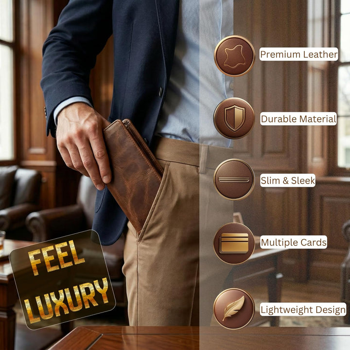 Jajmo Legacy Cartera larga de cuero auténtico plegable vintage para...