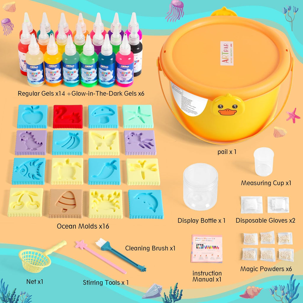 Artpar Magic Water Elf Toy Kit - 20 geles y 16 moldes, divertidas mascotas