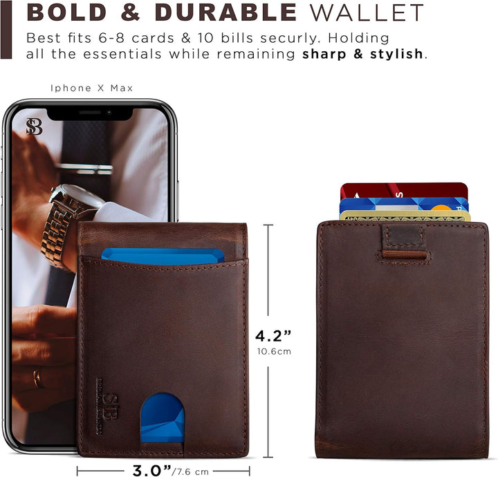 SERMAN BRANDS Billeteras de Cuero Genuino con Bloqueo RFID, Delgada...
