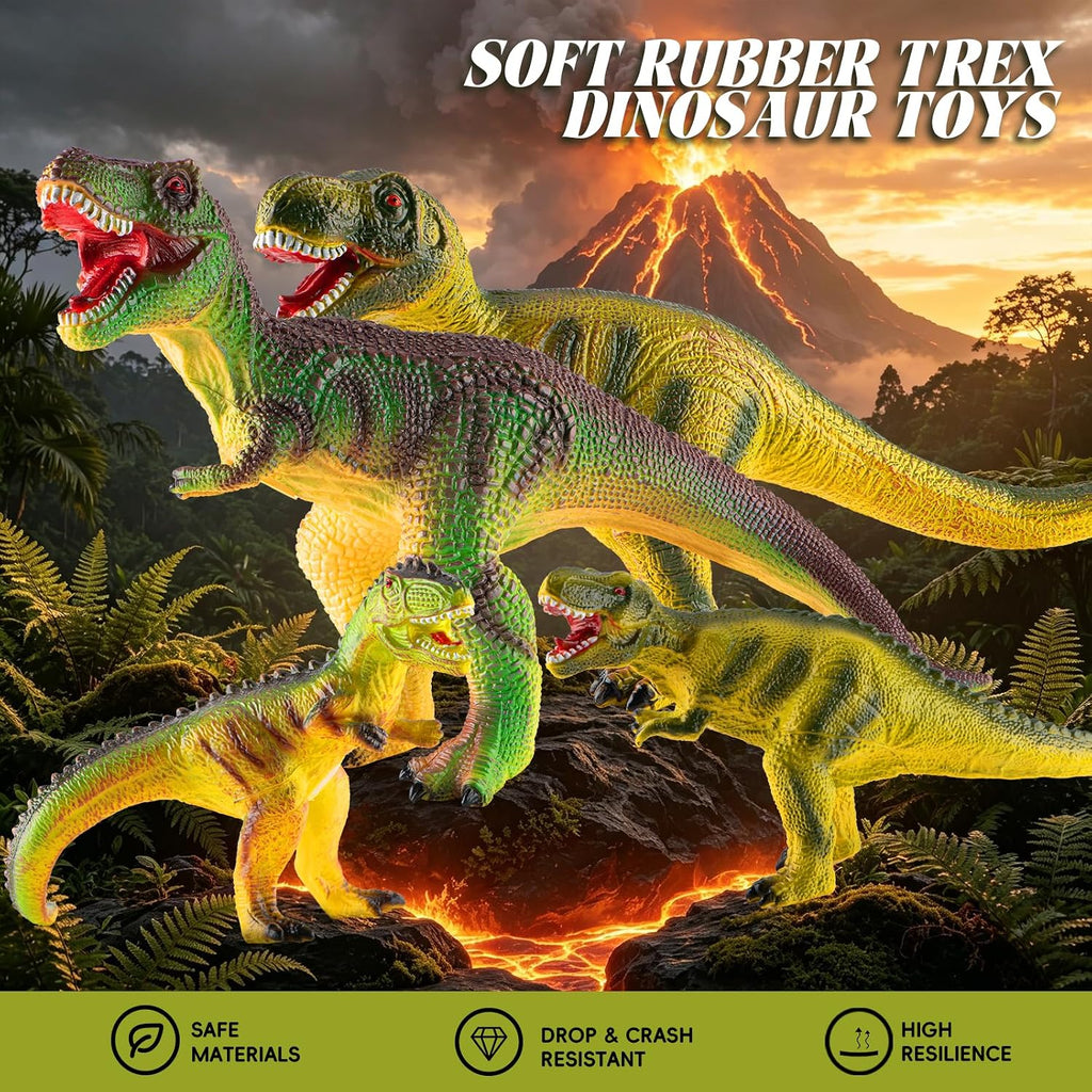 BABOY Figuras de juguete de dinosaurio T-Rex de goma suave, interior relleno de algodón PP, diseño realista, materiales seguros, resistente a caídas y golpes, juguete suave de alta resistencia para