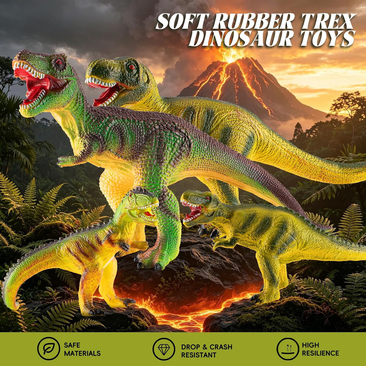 BABOY Figuras de juguete de dinosaurio T-Rex de goma suave, interior relleno de algodón PP, diseño realista, materiales seguros, resistente a caídas y golpes, juguete suave de alta resistencia para