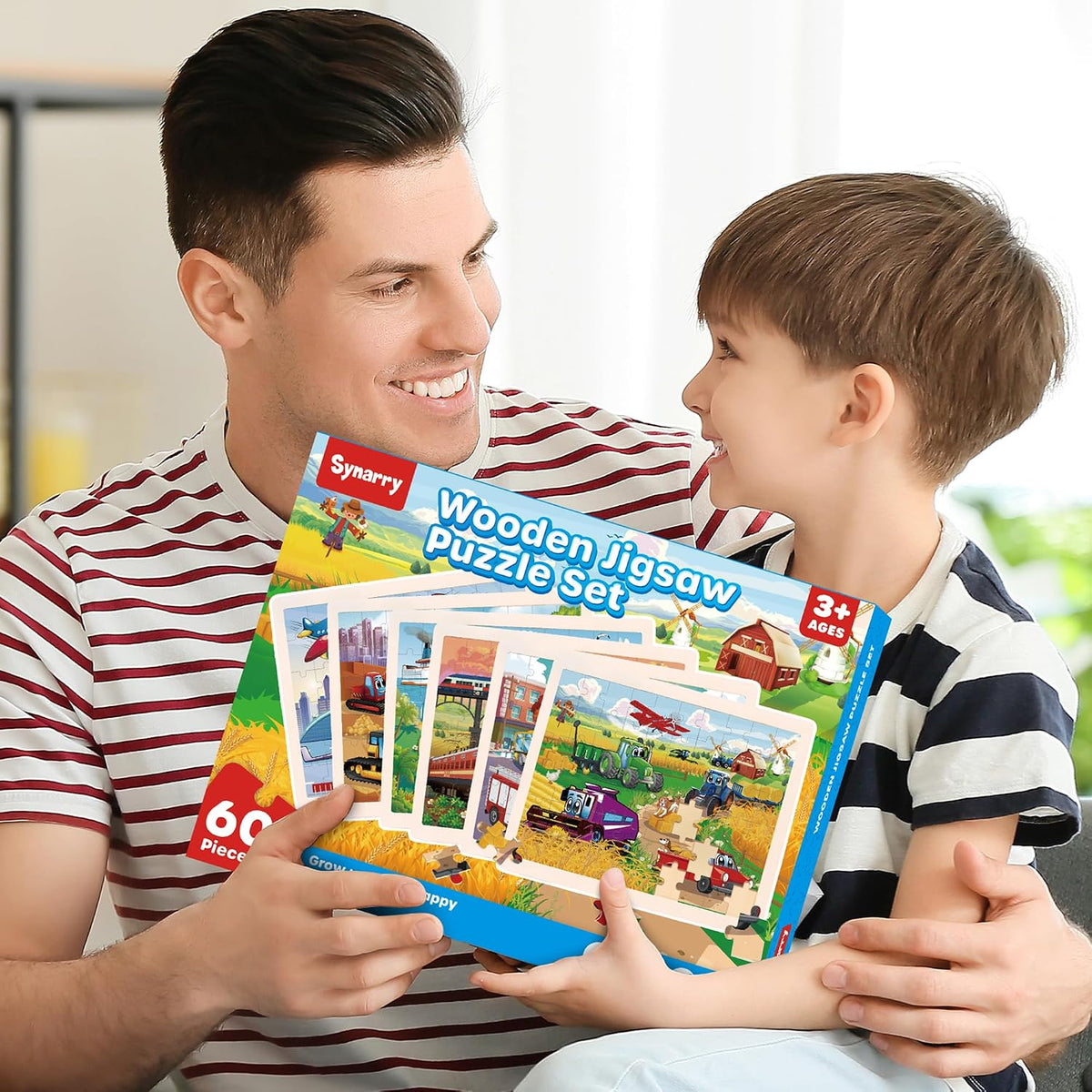 SYNARRY, rompecabezas de madera de vehículos para niños de 4 a 6 años, 6 paquetes de 60 piezas de rompecabezas, juguetes educativos preescolares, regalos para niños de 4 a 8 años, juguetes para niños