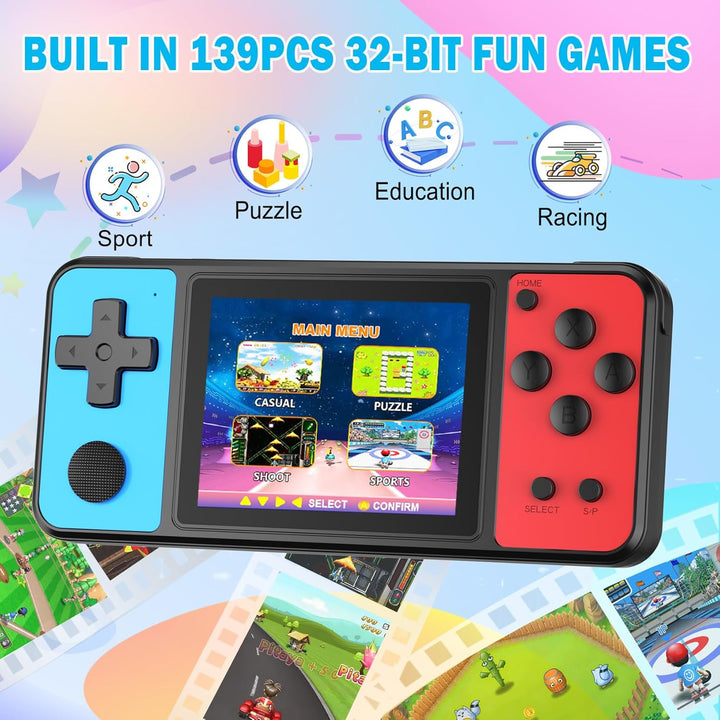 Beico Juegos de mano de 32 bits para niños, 139 videojuegos precarg...