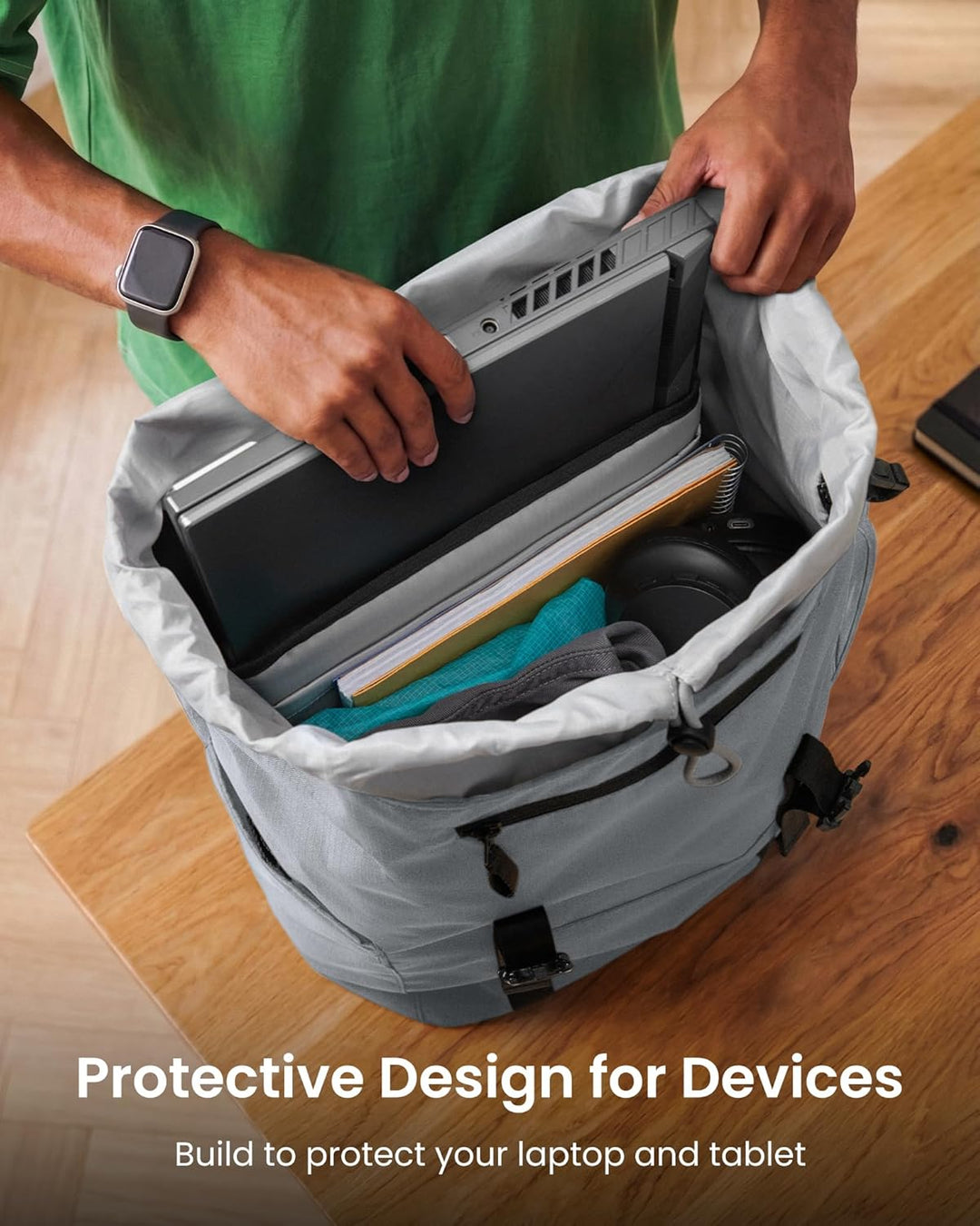 tomtoc Mochila para laptop con solapa, ligera, resistente al agua,...