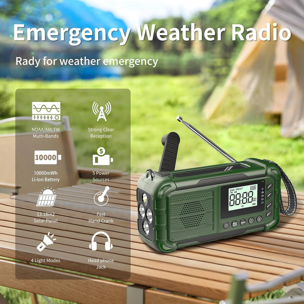 Radio meteorológico de emergencia NOAA, 10000mAh, radio solar con manivela y AM/FM