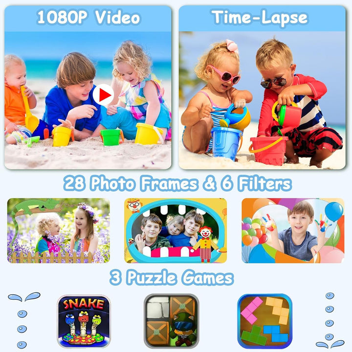 Agoigo - Cámara resistente al agua para niños, videocámara digital...