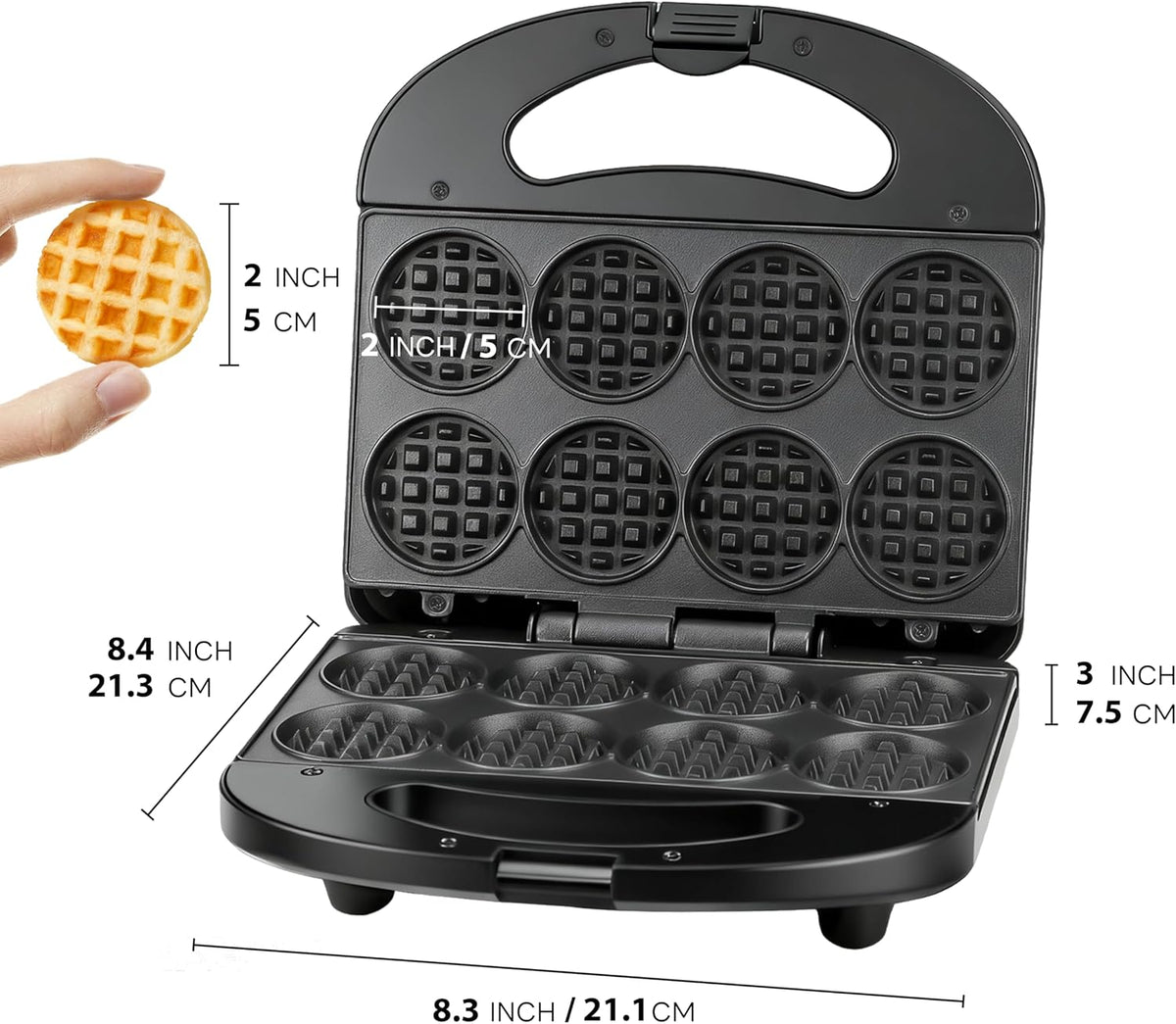 FineMade Mini waflera, mini waflera eléctrica, waflera pequeña para niños, wafflera para bebés, hace pequeños bocadillos de gofres de 8 x 2 pulgadas, superficie antiadherente, ideal para desayuno, postre y aperitivos
