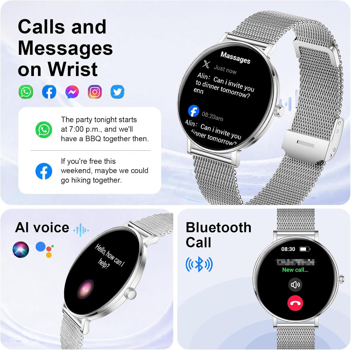 Relojes inteligentes para mujer, monitor HD AMOLED de 1.32 pulgadas para hacer y responder llamadas, monitor de frecuencia cardíaca 24/7/sueño/SpO2 para Android y iPhone, más de 130 modos