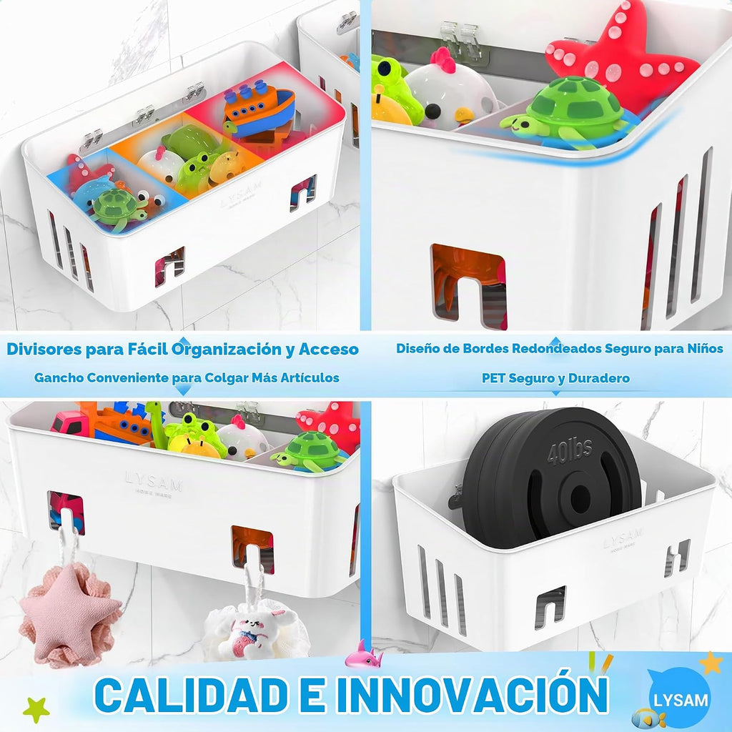 Bath Toy Storage 2 Packs, Large Bath Toy Holder - 3 Compartments, Quick-Dry
