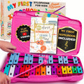Glockenspiel - Xilófono para niños, instrumento musical cromático de 25 notas con libro de canciones y videos de reproducción, teclas de metal codificadas por colores