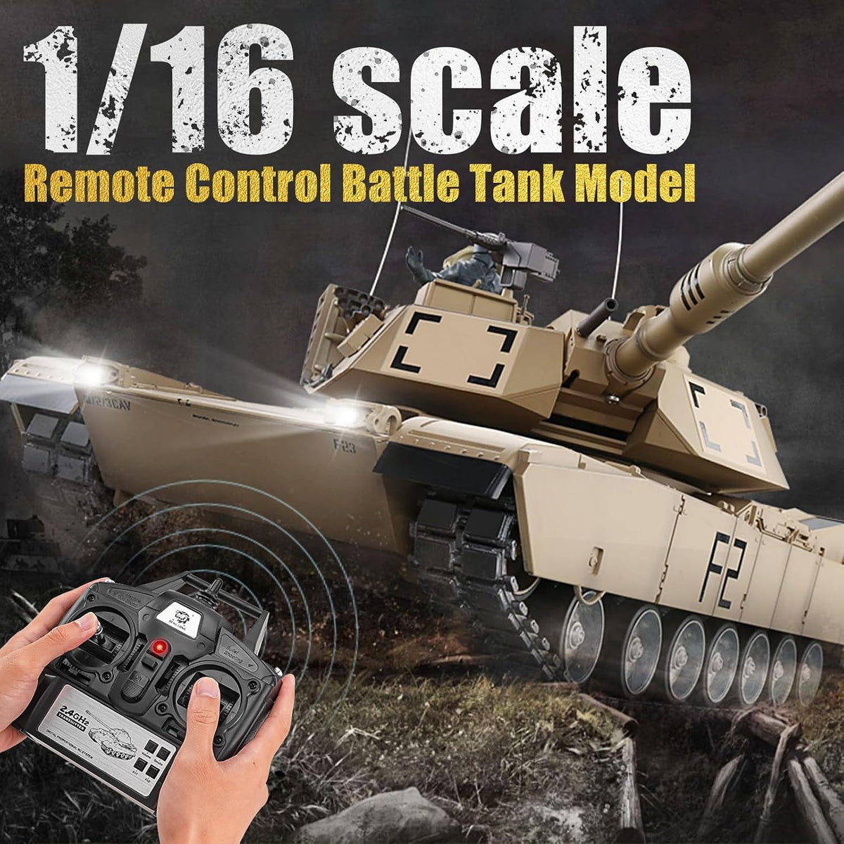 BESTYMXY Tanque RC US M1A2 Abrams Army, HengLong 1:16 2.4GHz Vehículo tanque de control remoto con sonido y luz para mayores de 14 años