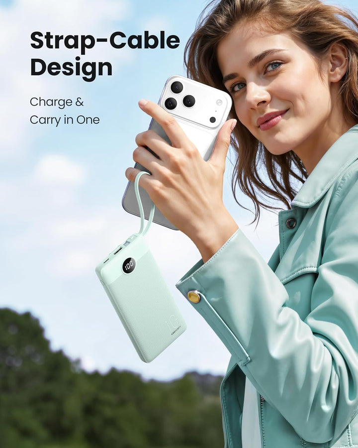 Coowisty Cargador portátil con cables incorporados, banco de energí...