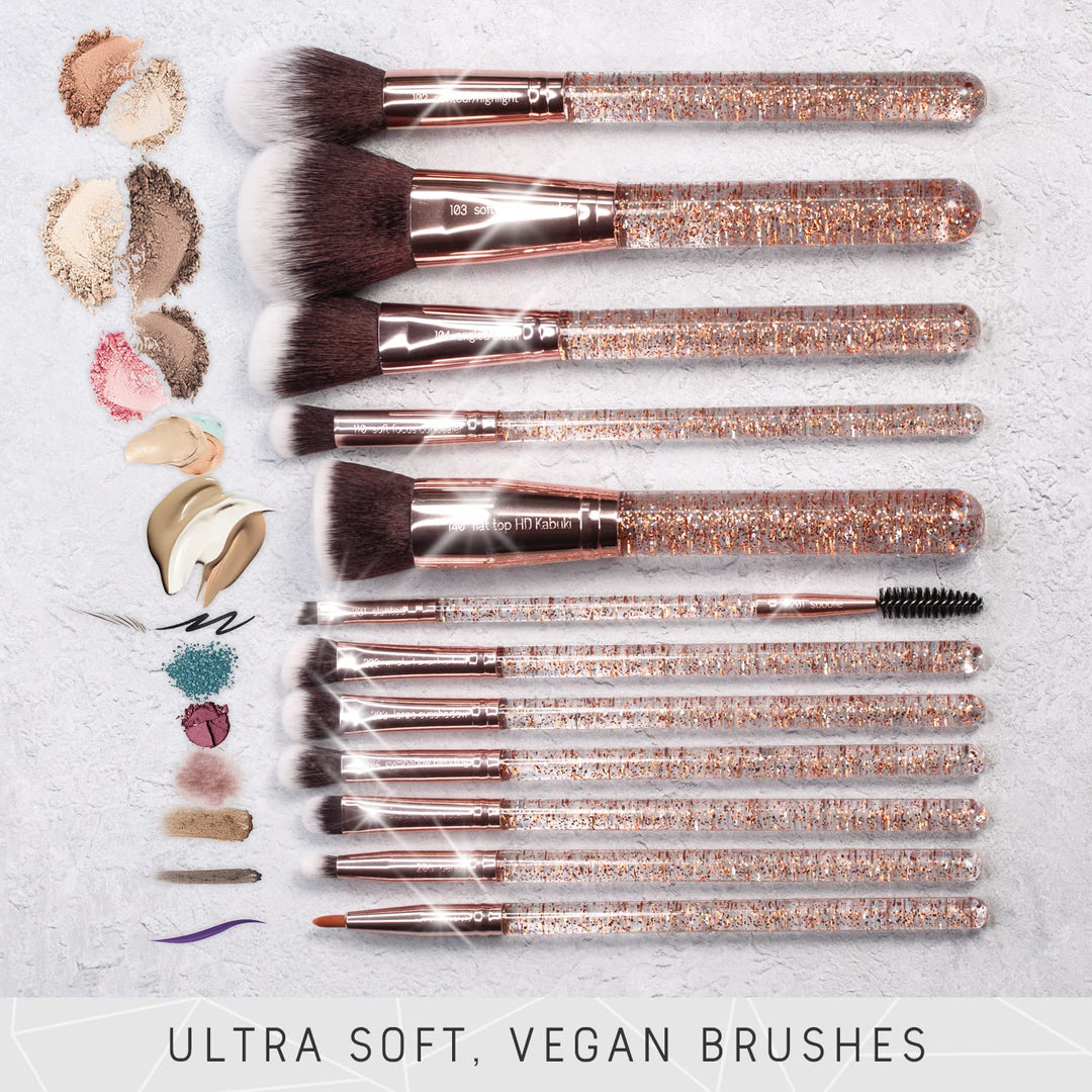 Niré Beauty Juego de 15 brochas de maquillaje premiadas con brillo:...