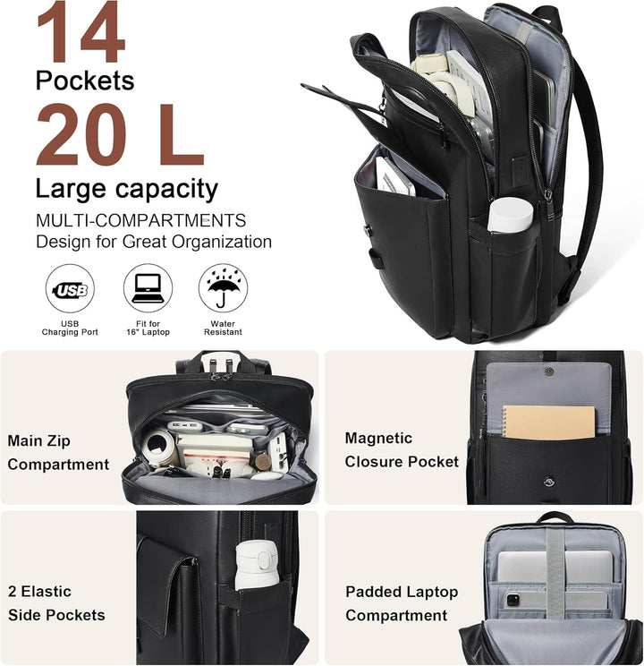 Shrrie Mochila para portátil de cuero vegano de 16 pulgadas con car...