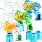 JOYIN 3 paquetes de pistolas de burbujas con 3 soluciones, máquina sopladora automática de burbujas para niños, recuerdos de fiesta, juguete de verano, cumpleaños, actividades al aire libre e interior