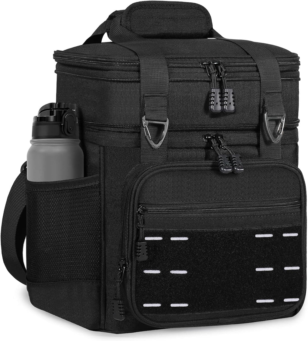 Bolsa de almuerzo con enfriador - Lonchera táctica aislada para hombres - Cubo de almuerzo grande y suave expandible para adultos, trabajo, al aire libre, turnos, viajes, negro, 16L