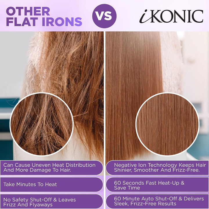 IKonic Alisador y rizador de pelo de cerámica 100% turmalina, planc...