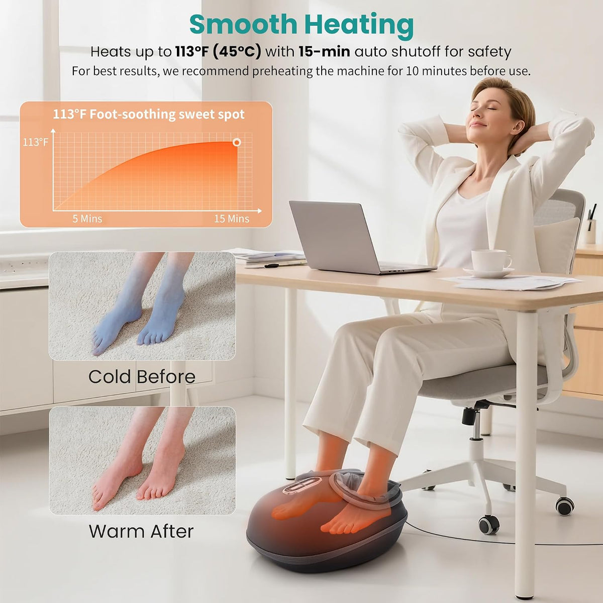 Nekteck Masajeador de pies Shiatsu con calor [2026 actualizado], 3 modos de compresión de aire para terapia de amasamiento profundo, masaje de pies para fascitis plantar, regalos de relajación para
