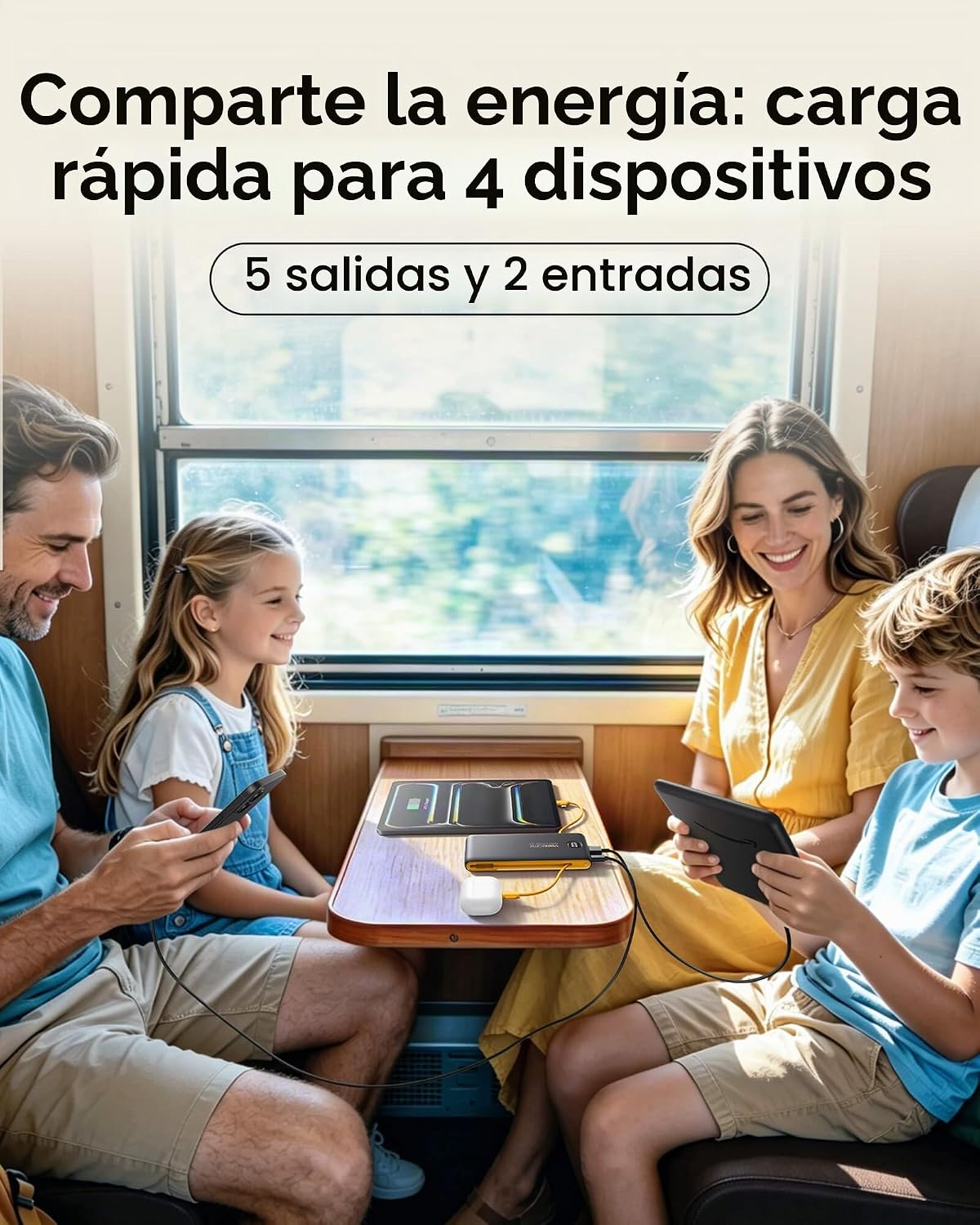 Cargador Portátil Power Bank con Cables Integrados y Enchufe de Par...