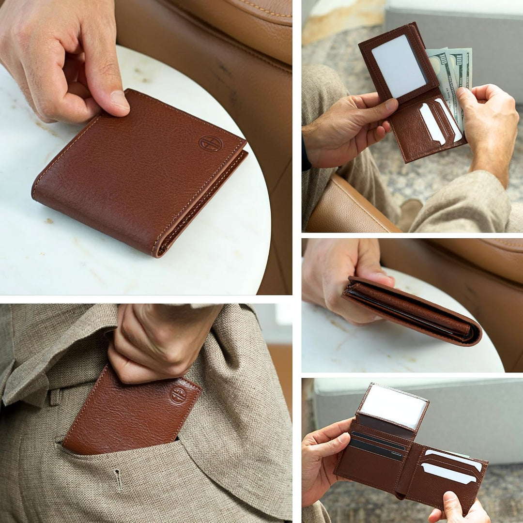 AZURAHIDE ALTO Carteras de cuero plegable para hombre, piel curtida...