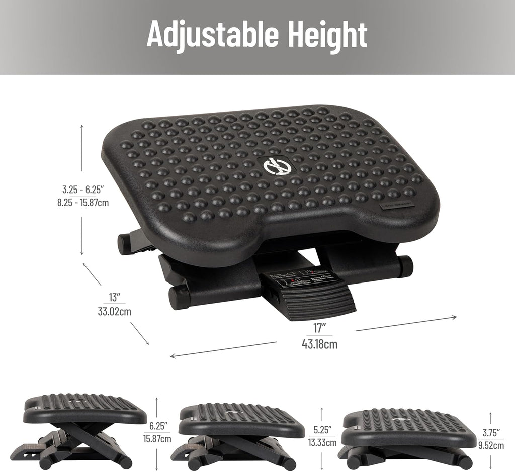 Lámpara Mind Reader Reposapiés, debajo del escritorio en el trabajo, ergonómico, altura ajustable, oficina, plástico, 17" de largo x 13" de ancho x 6.25" de alto, negro