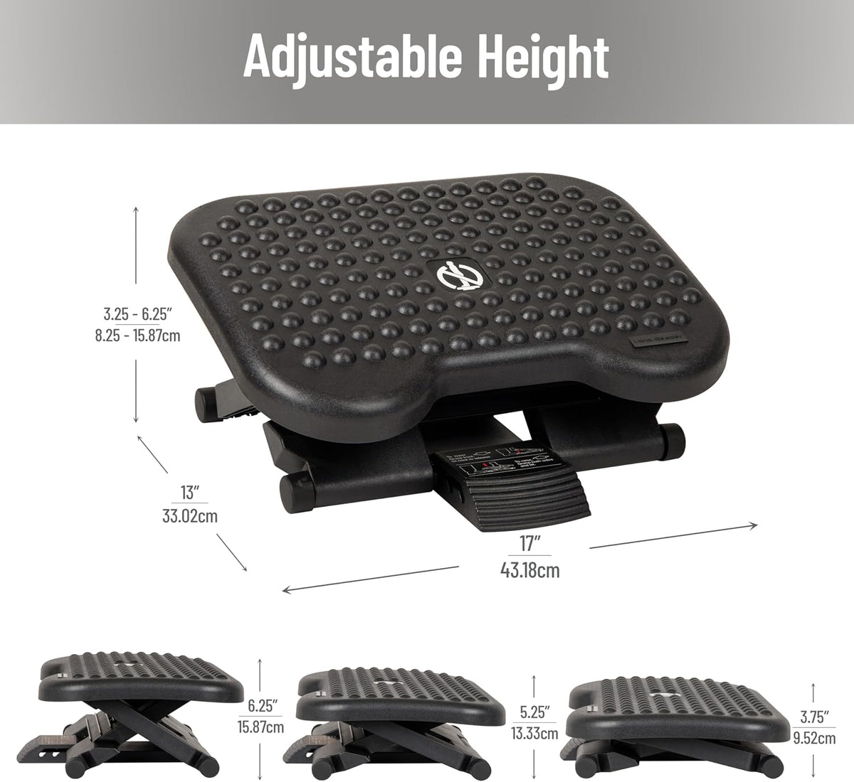 Lámpara Mind Reader Reposapiés, debajo del escritorio en el trabajo, ergonómico, altura ajustable, oficina, plástico, 17" de largo x 13" de ancho x 6.25" de alto, negro