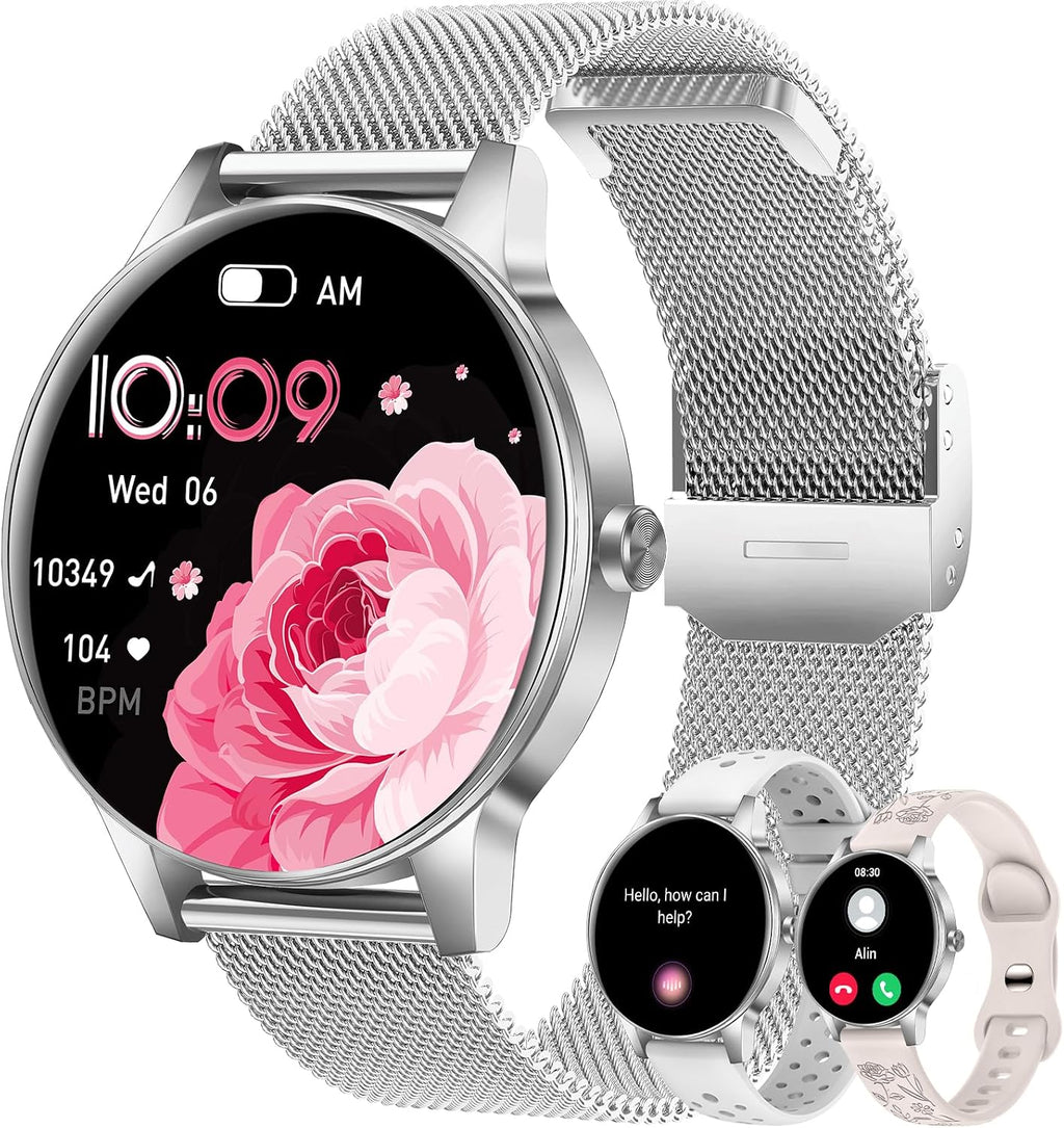 Reloj inteligente para mujer (respuesta/hacer llamadas), pantalla HD de 1.27 pulgadas con monitor de frecuencia cardíaca/sueño, más de 130 modos deportivos IP68 impermeable seguimiento de