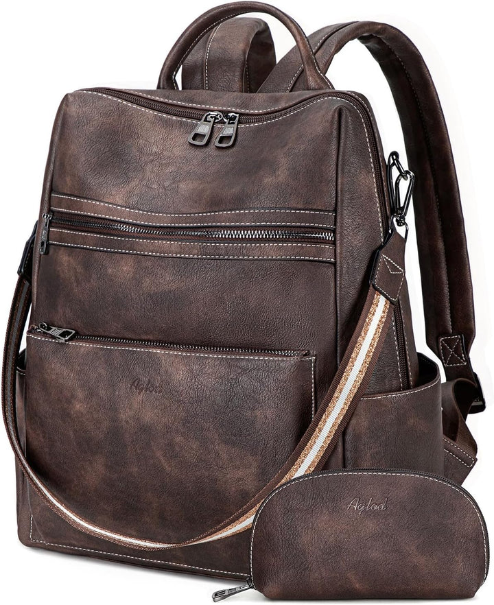 Mochila de cuero vegano para laptop AGLOD para mujer, mochila de 15...