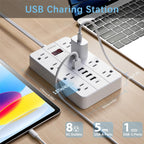 Regleta con USB, HUNIAN Cable de Extensión con Enchufe Plano, 5Ft, Blanco