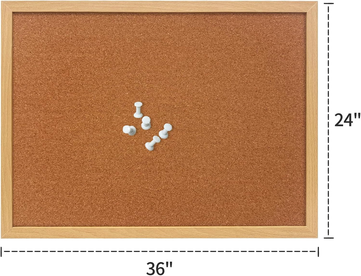 Tablón de anuncios de corcho, 24 x 36 pulgadas con marco de acabado de madera de roble, para pared, oficina, hogar y escuela