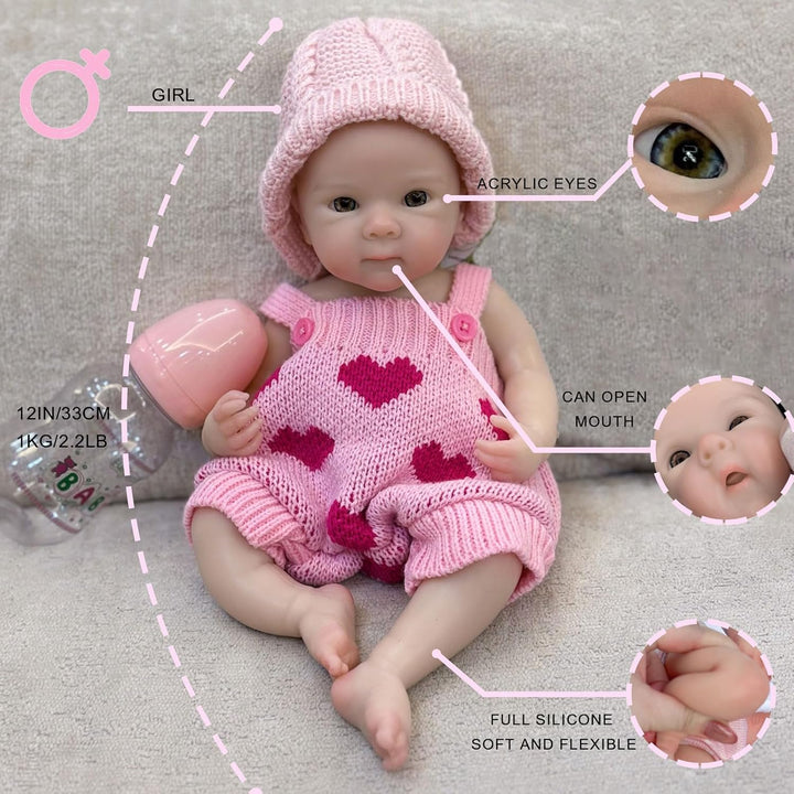 Gileutay Muñeca reborn de bebé de 12 pulgadas, de silicona completa...