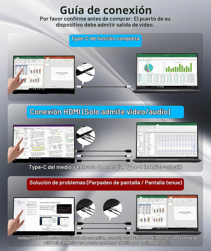 Ingnok Monitor portátil, pantalla táctil de 10 puntos de 15.6 pulga...