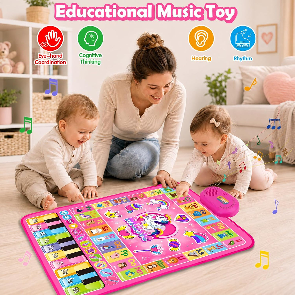 Juguetes para niñas de 1 año: 3 en 1 Alfabeto Animal Piano Music Play Mat