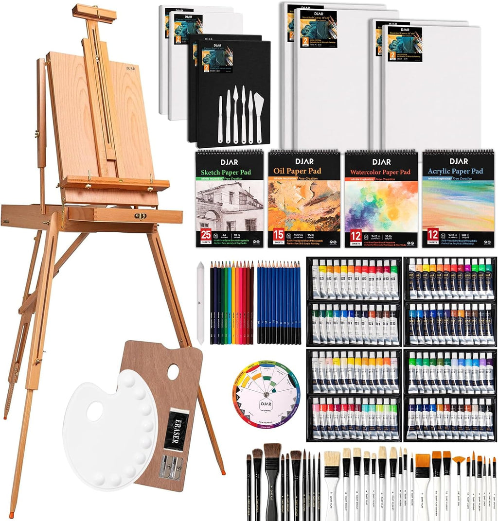DJAR 169-Piece Wooden French Easel Art Painting Kit para Adults