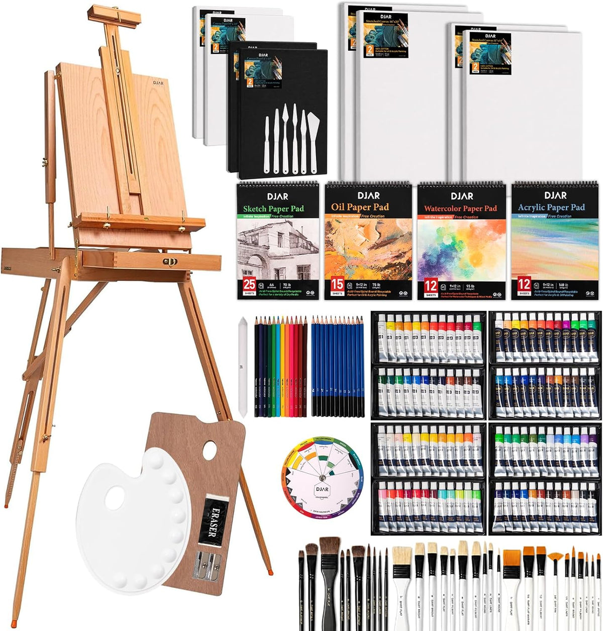 DJAR 169-Piece Wooden French Easel Art Painting Kit para Adults
