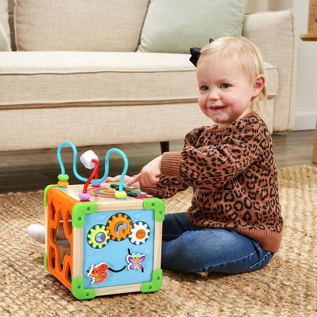 LeapFrog Cubo de Actividades Electrónico Táctil con Música y Luces de Madera, Tema de Animales, Edades 1 en Adelante