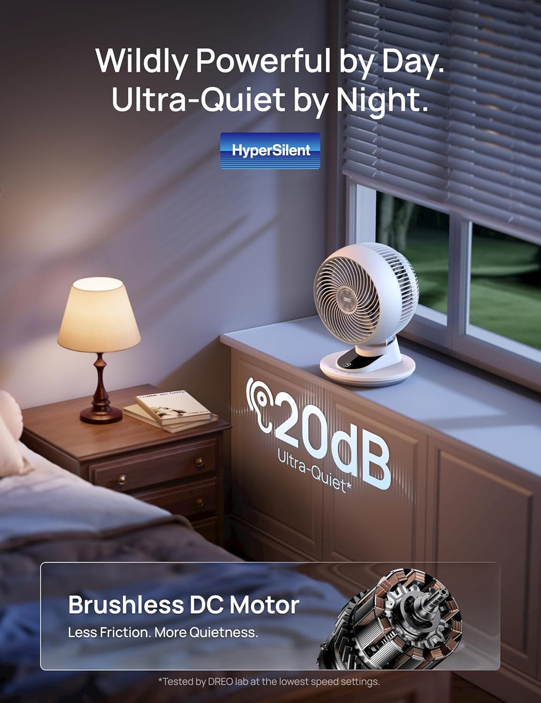 DREO Ventilador inteligente para dormitorio, potente flujo de aire...