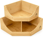 HOMESTEAD Contenedor de almacenamiento esquinero de bambú, apilable de 2 niveles para almacenamiento de papas y cebollas para mostrador de cocina, estante de esquina de madera, organizador de despensa