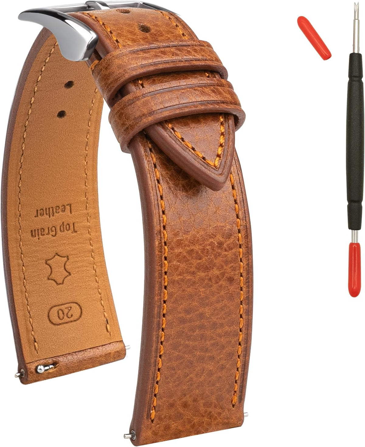 Correas de reloj de cuero italiano Toscana de cuero genuino de grano completo curtido vegetal, correas de reloj de repuesto de correa de reloj de liberación rápida para hombres y mujeres 0.709
