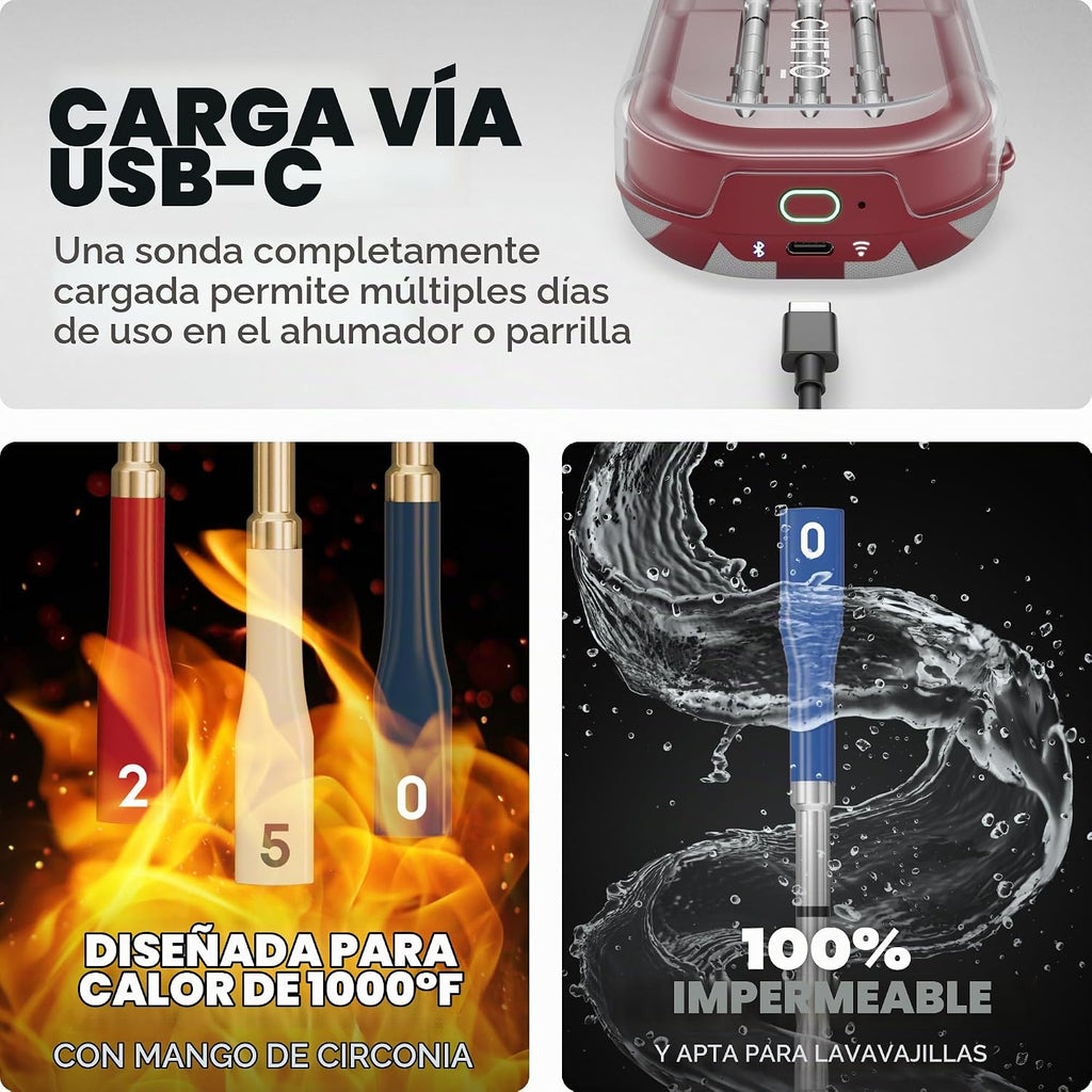 CHEF iQ Sense | USA 250 Limited Edition | Termómetro inalámbrico inteligente para carne azul rojo blanco | 3 sondas ultrafinas | Rango ilimitado WiFi | Seguro de 1000 °F | Barbacoa, parrilla, horno