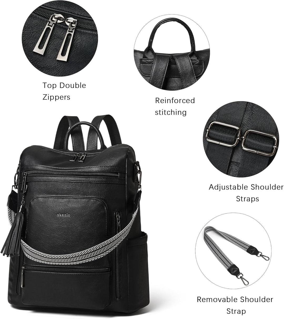 Shrrie: mochila de cuero vegano para laptop de 14 pulgadas para muj...