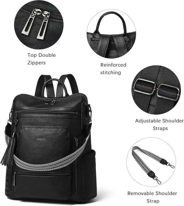 Shrrie: mochila de cuero vegano para laptop de 14 pulgadas para muj...