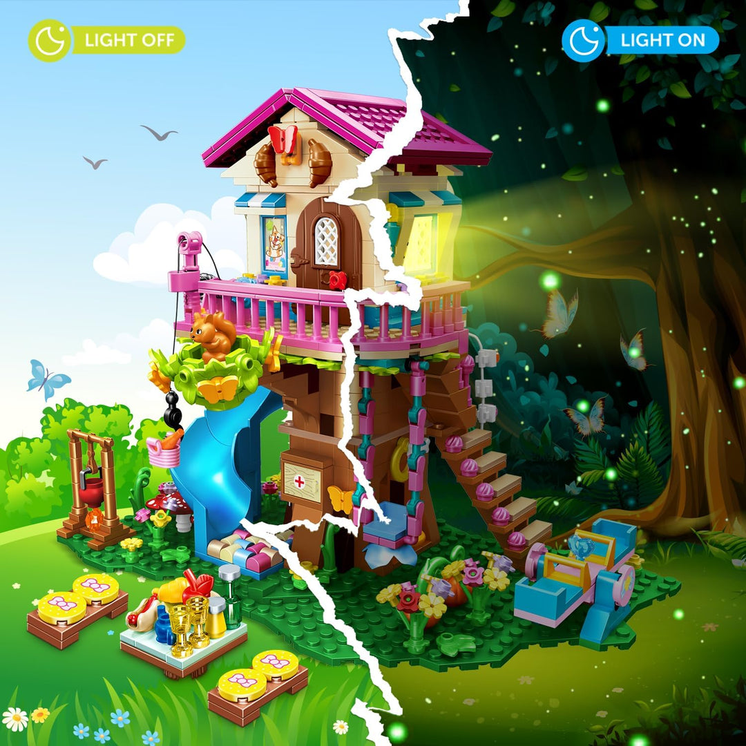 HOGOKIDS Juego de construcción de casa de árbol con luz